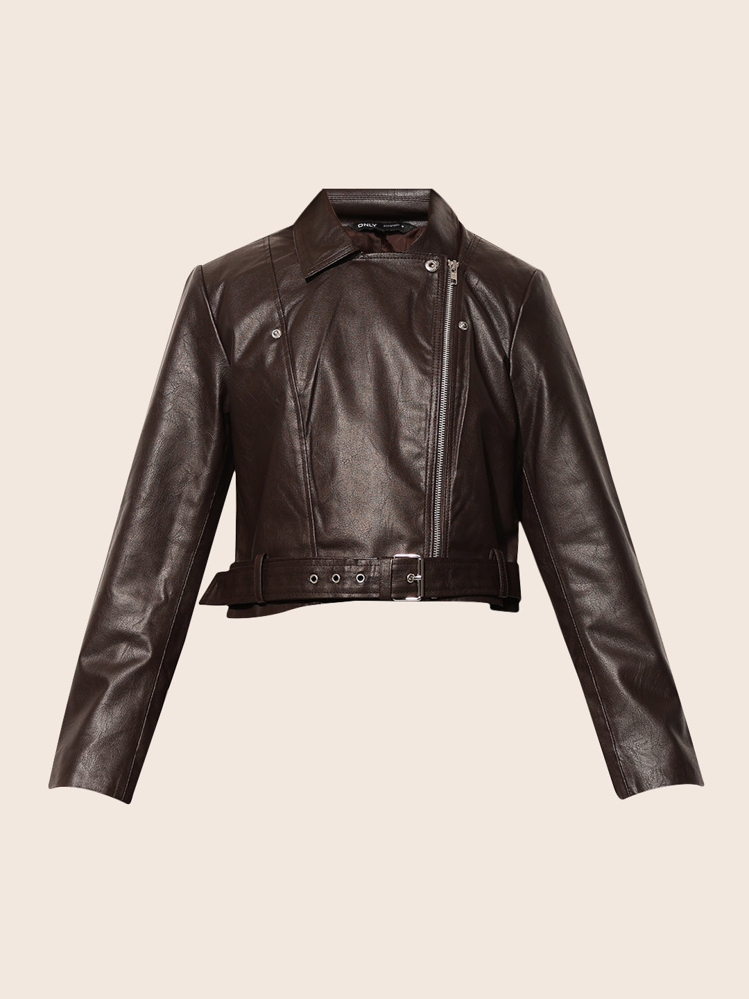 Dark Brown Faux Leather Biker Jacket