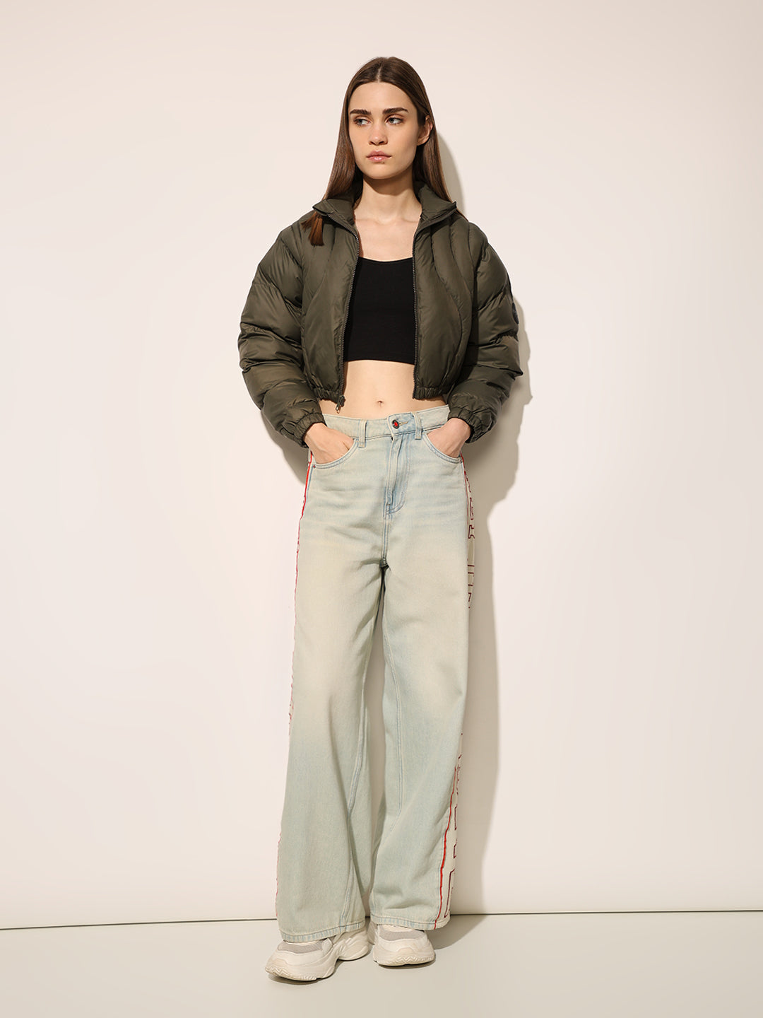 Green Quilted Cropped Puffer Jacket