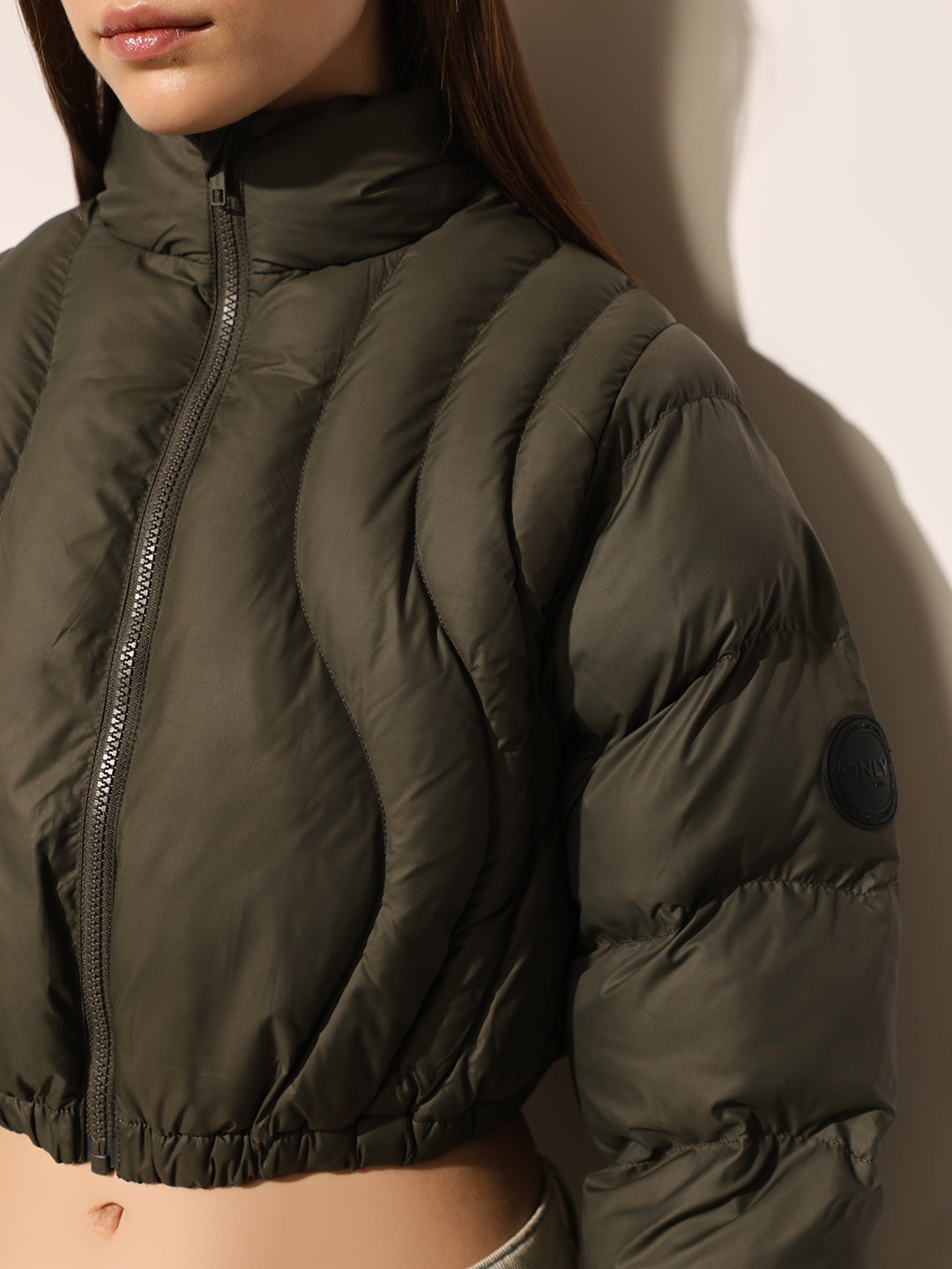 Green Quilted Cropped Puffer Jacket