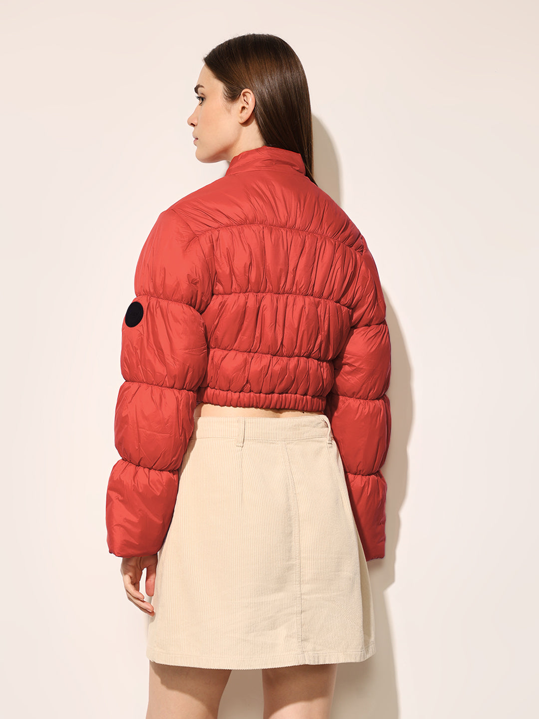 Orange Quilted Cropped Puffer Jacket