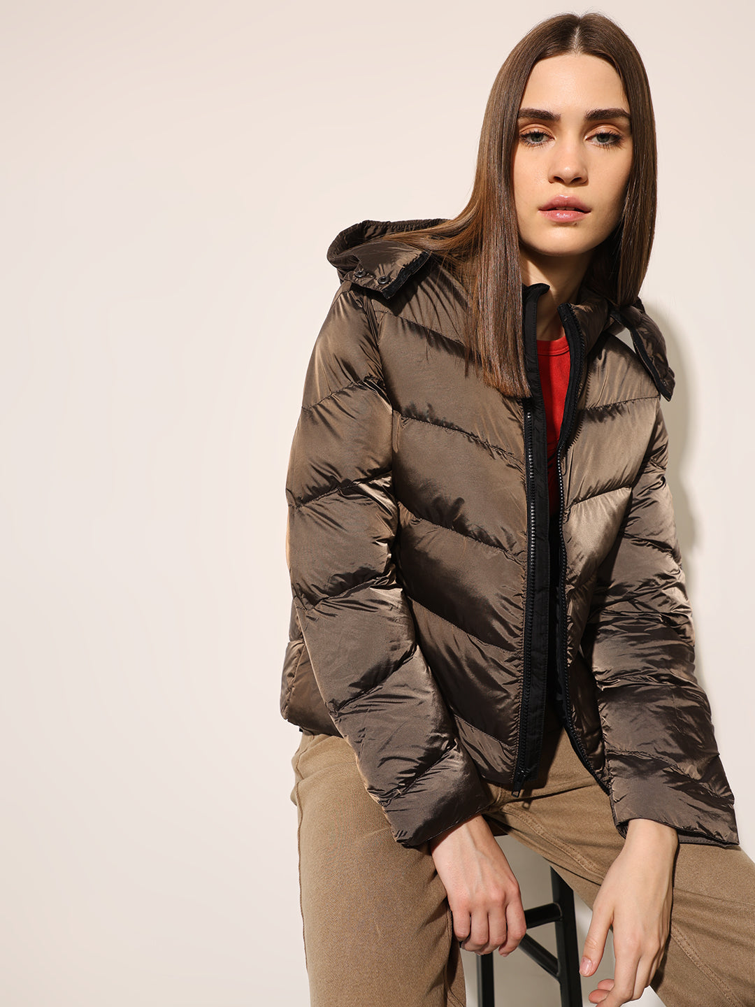 Brown Hooded Puffer Jacket