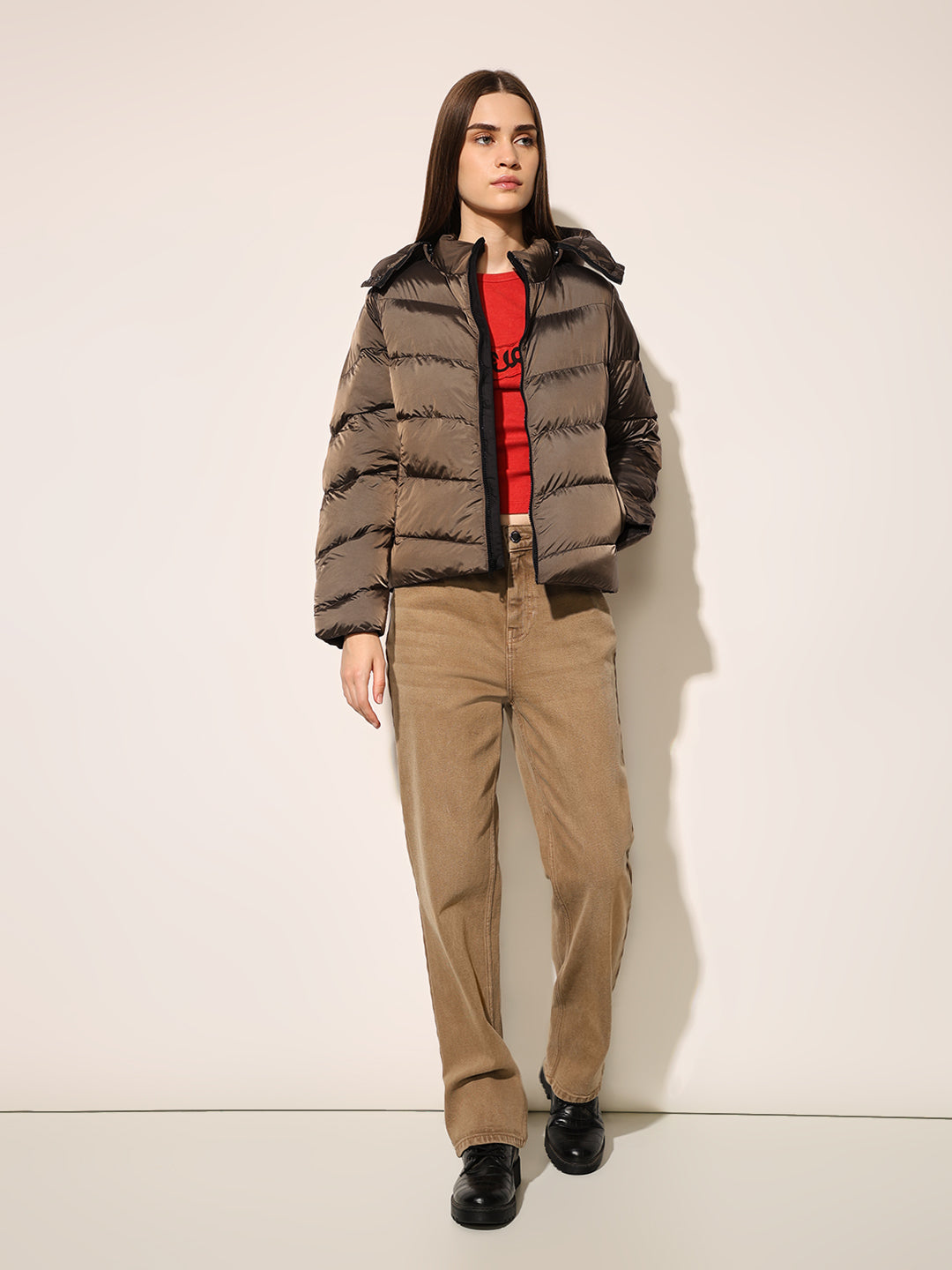 Brown Hooded Puffer Jacket