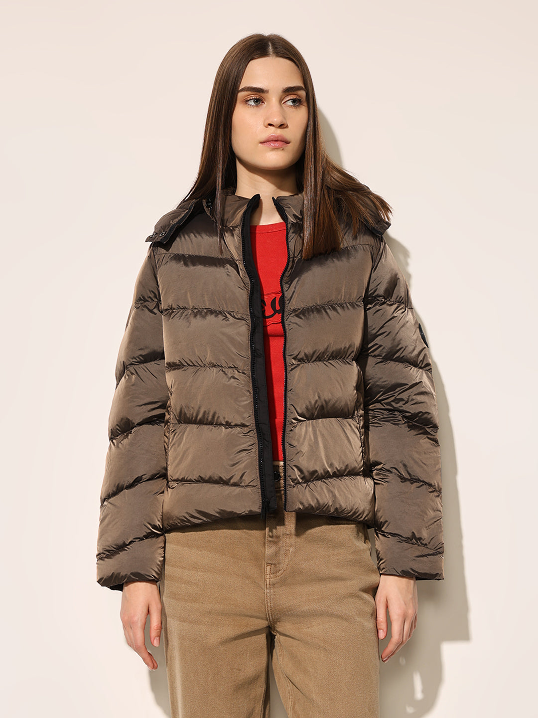 Brown Hooded Puffer Jacket