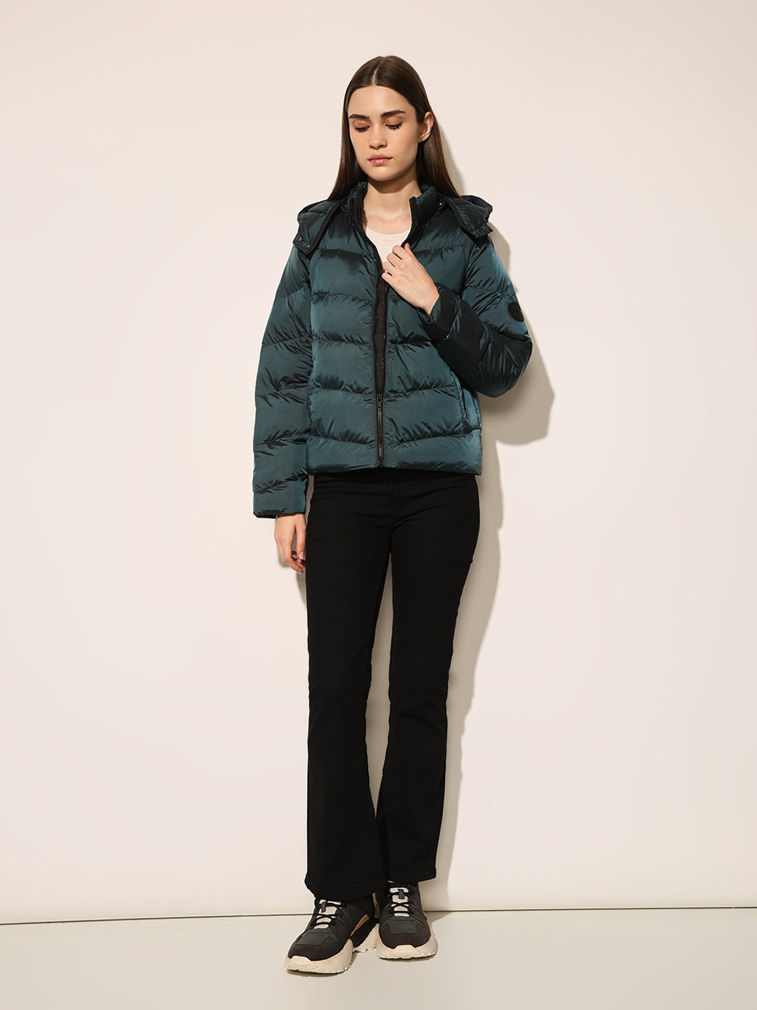 Turquoise Blue Hooded Puffer Jacket
