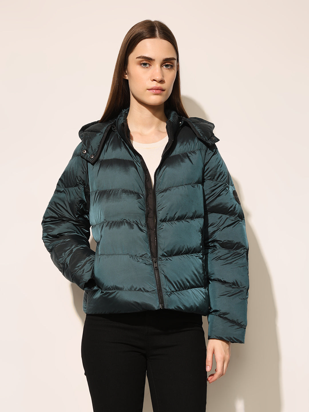 Turquoise Blue Hooded Puffer Jacket