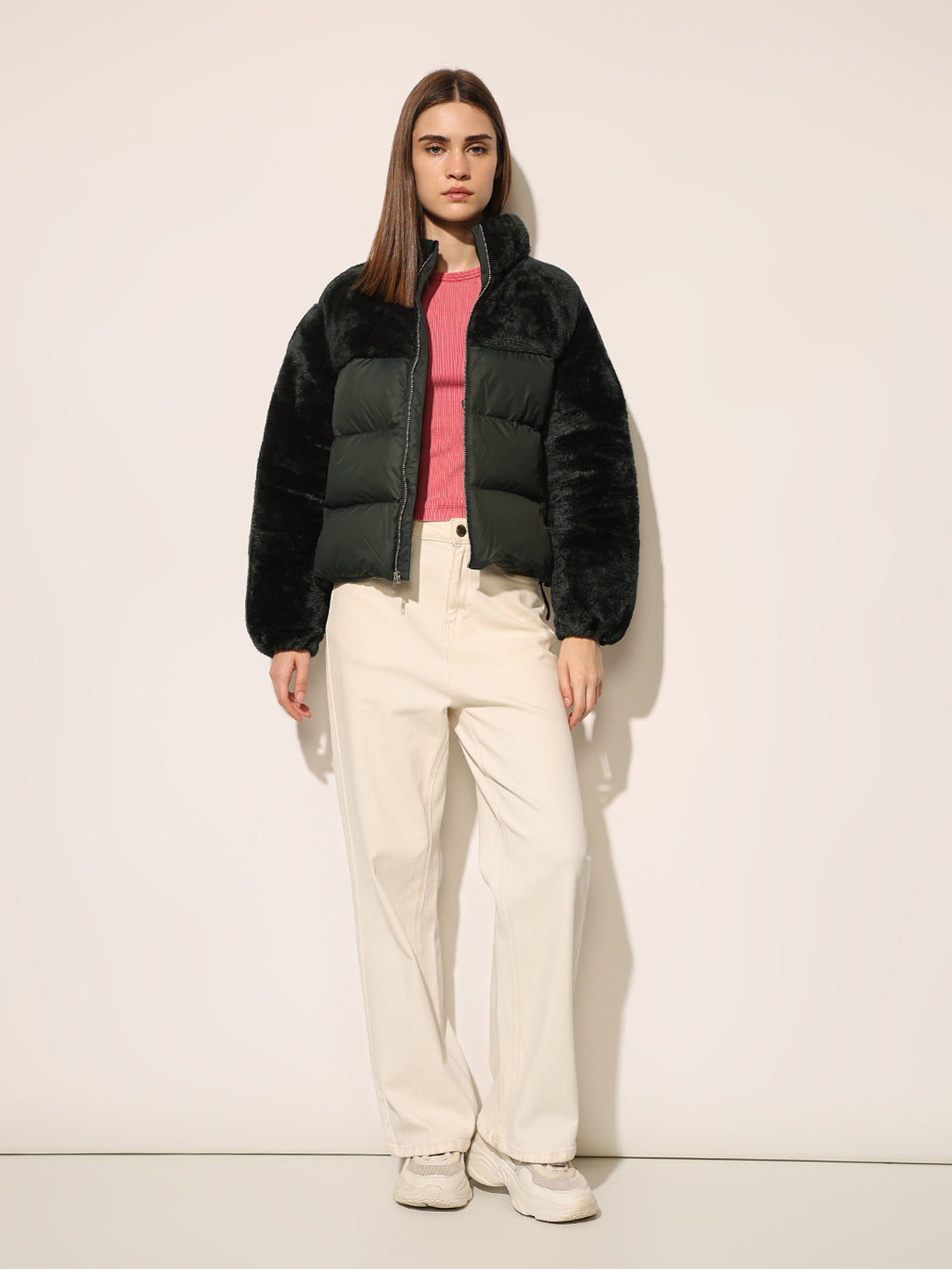 Dark Green Puffer Teddy Jacket