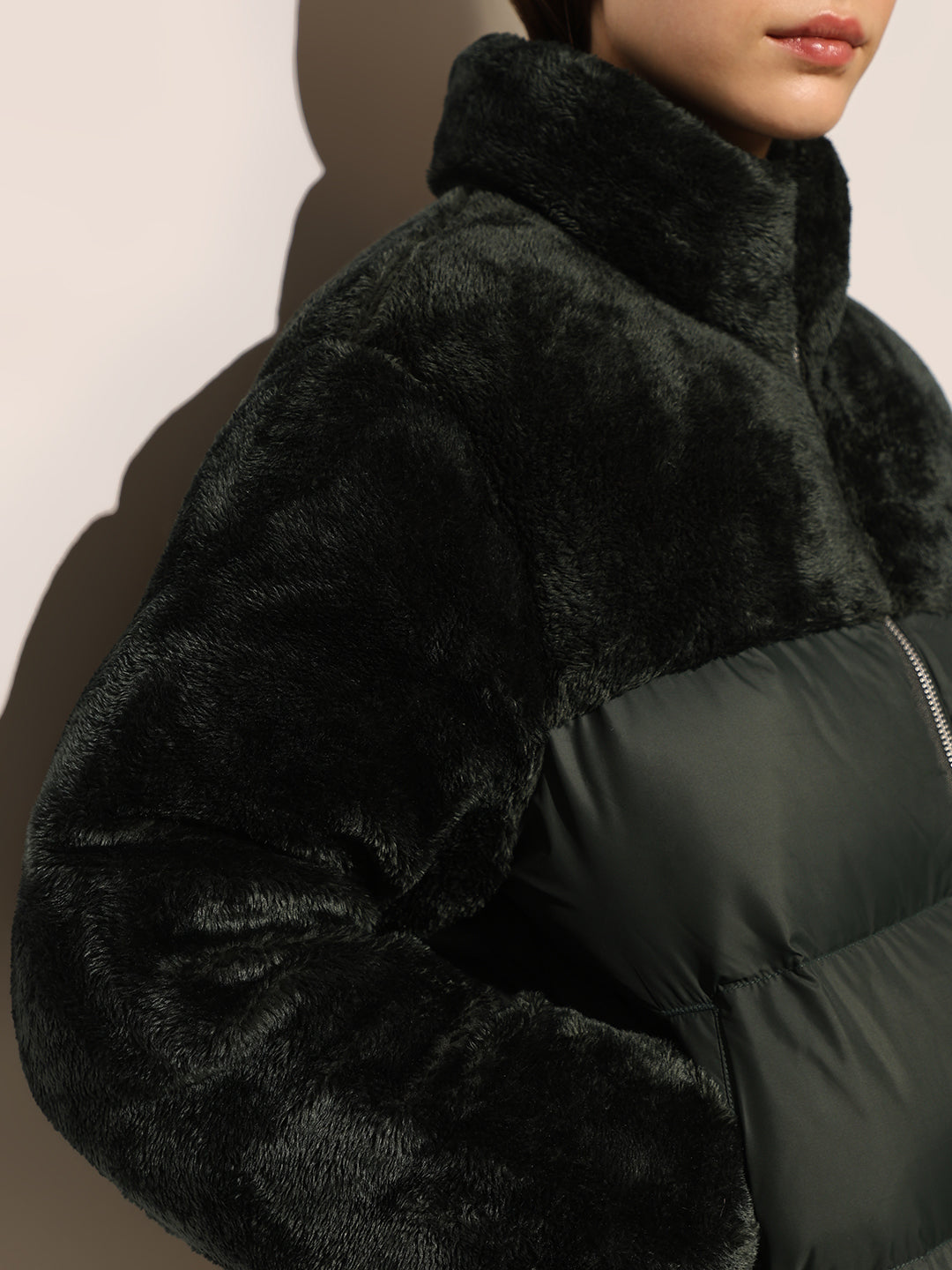 Dark Green Puffer Teddy Jacket