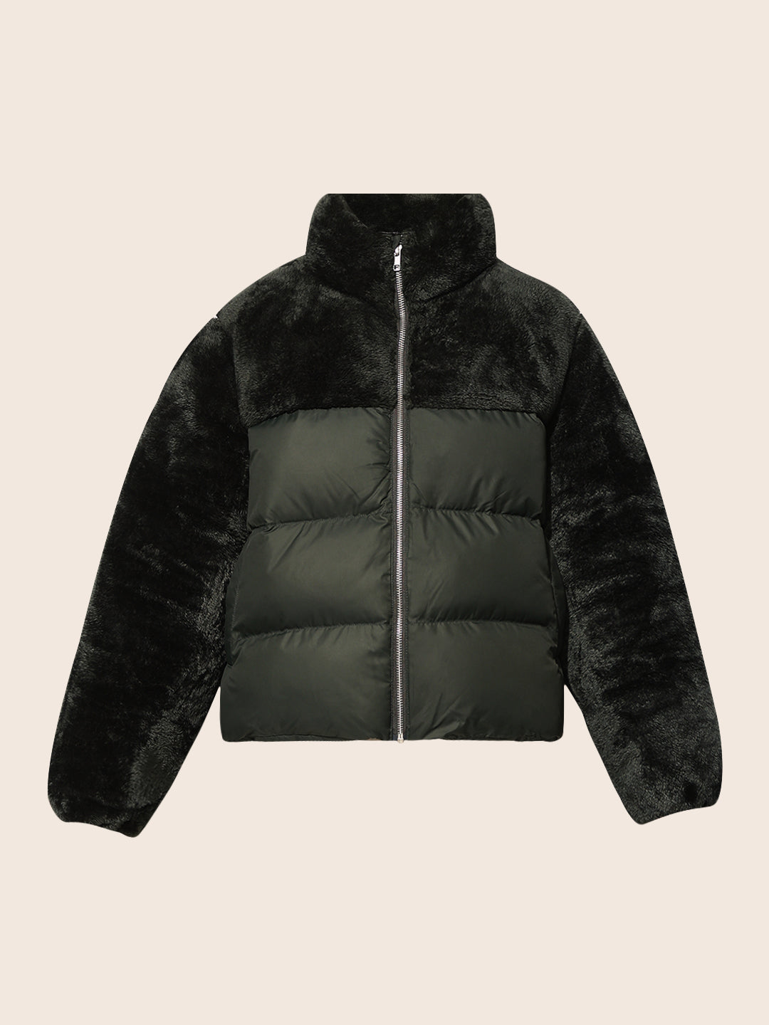 Dark Green Puffer Teddy Jacket