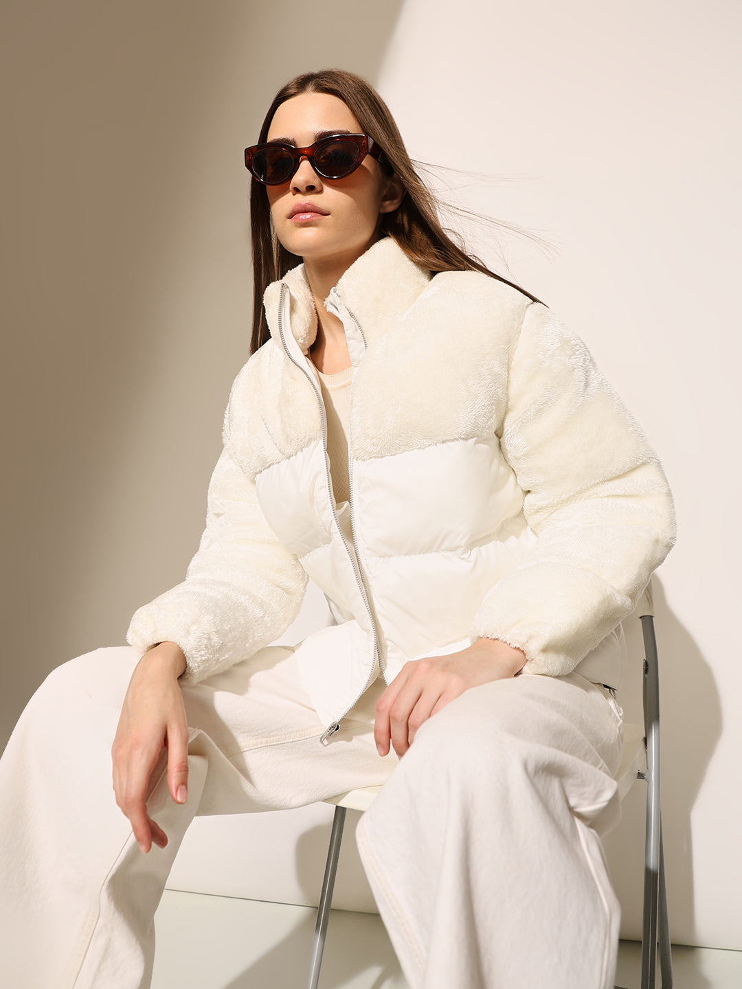 Bright White Puffer Teddy Jacket