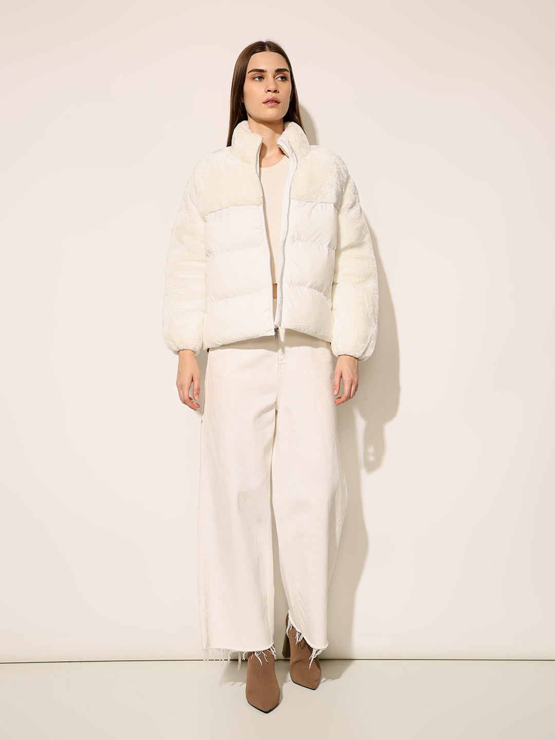 Bright White Puffer Teddy Jacket