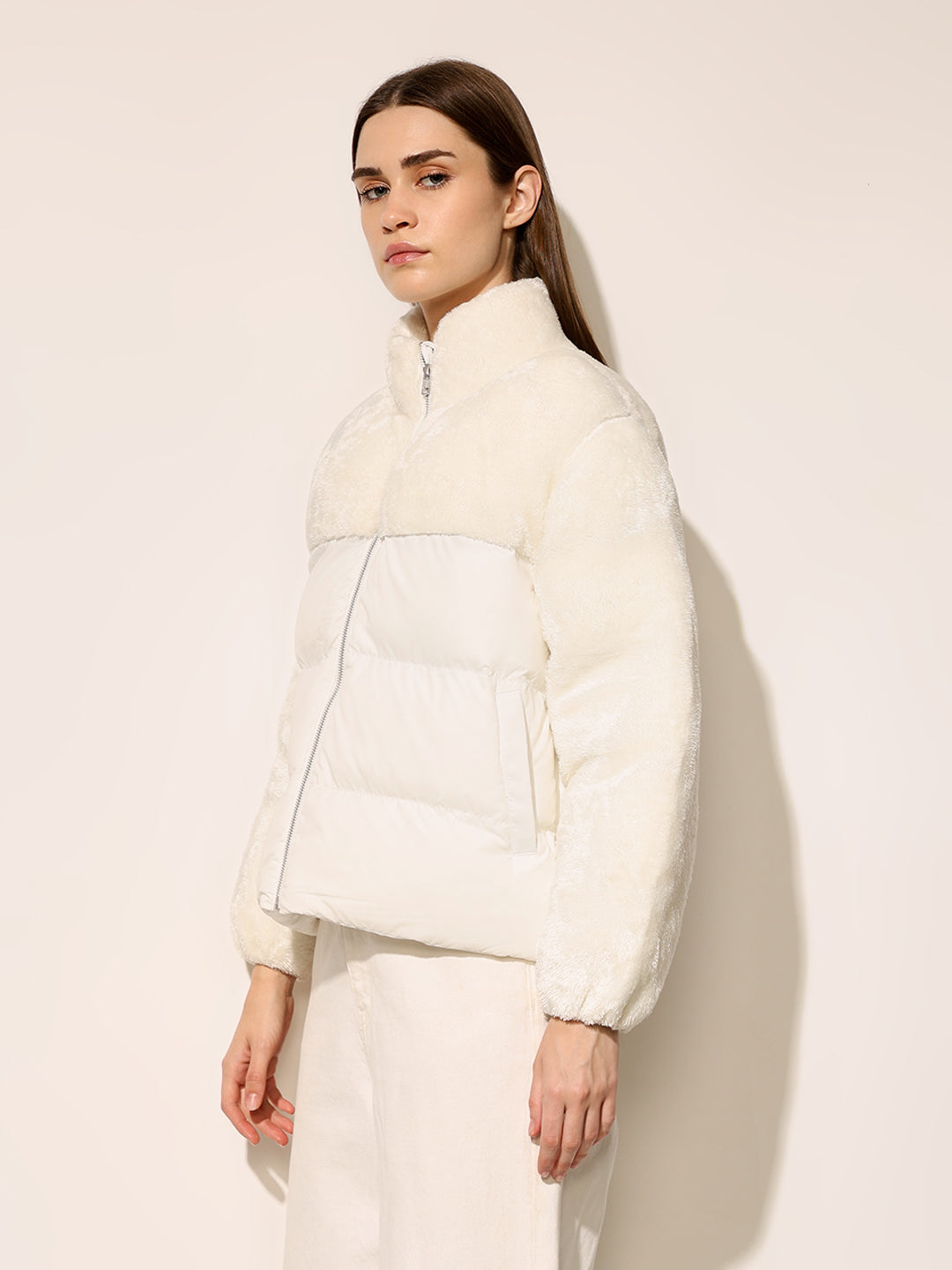 Bright White Puffer Teddy Jacket
