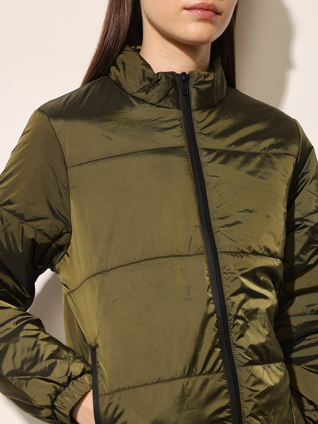Dark Green High Neck Puffer Jacket