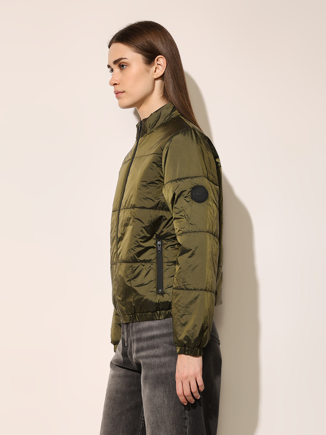 Dark Green High Neck Puffer Jacket