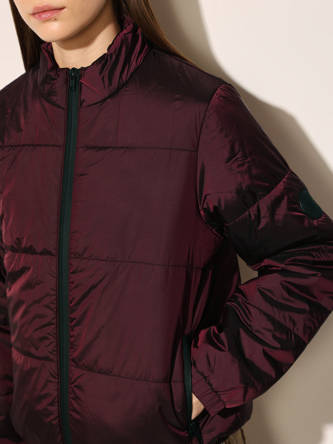 Maroon High Neck Puffer Jacket
