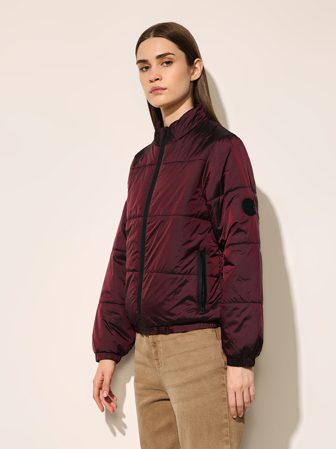Maroon High Neck Puffer Jacket