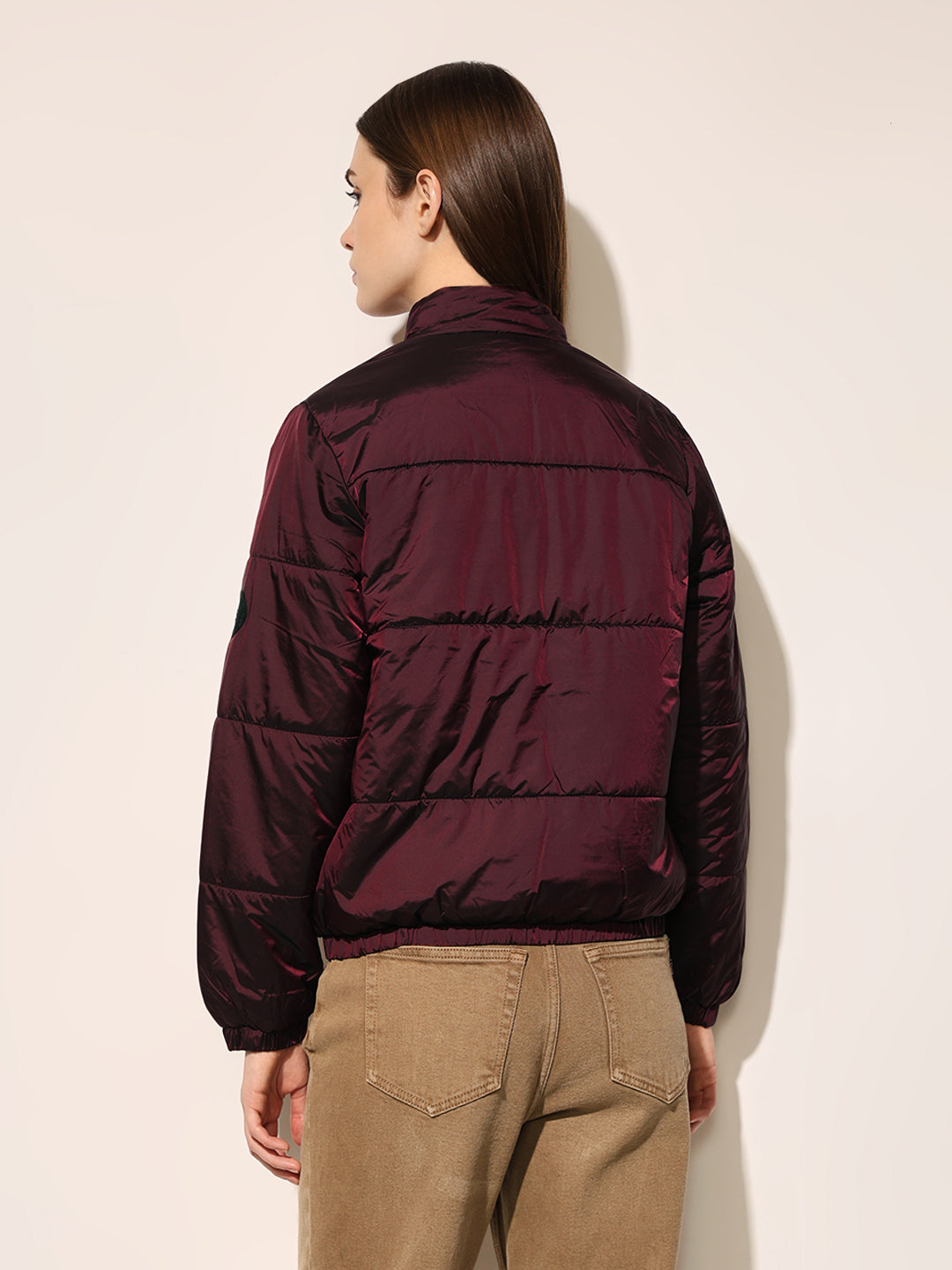 Maroon High Neck Puffer Jacket