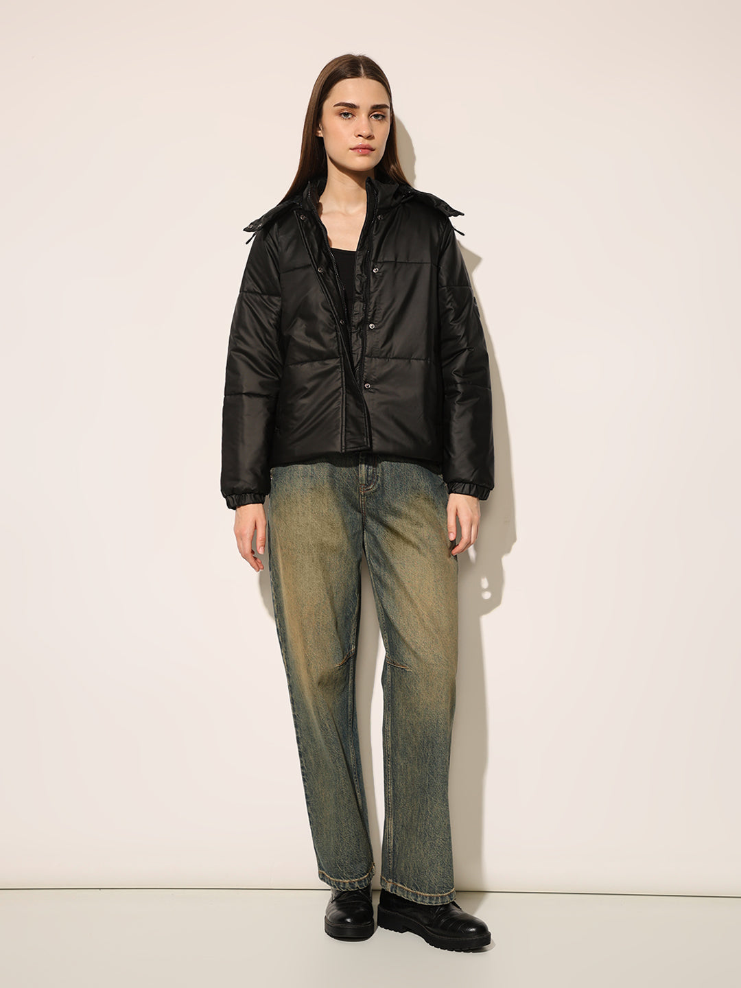 Black Quilted Hooded Puffer Jacket