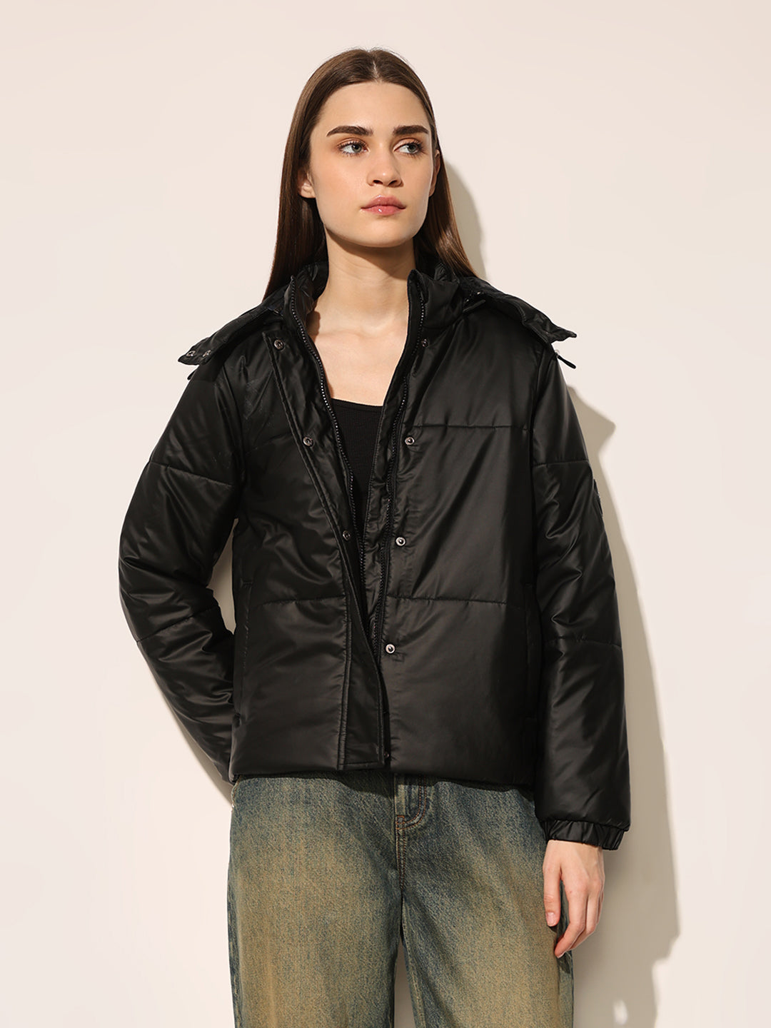Black Quilted Hooded Puffer Jacket