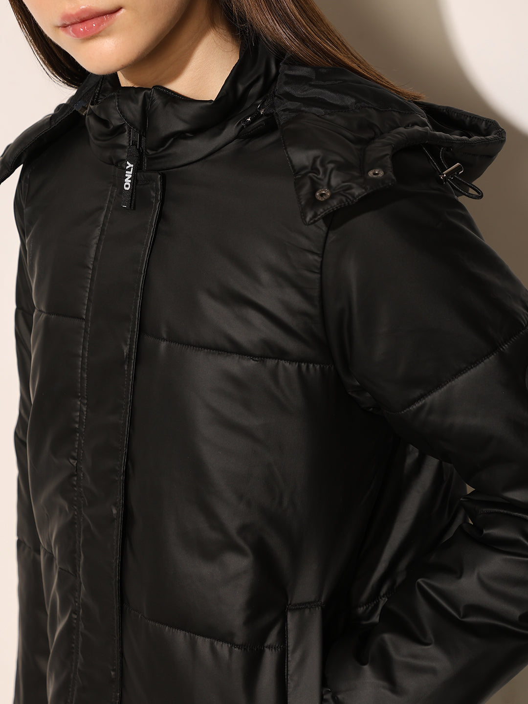 Black Quilted Hooded Puffer Jacket