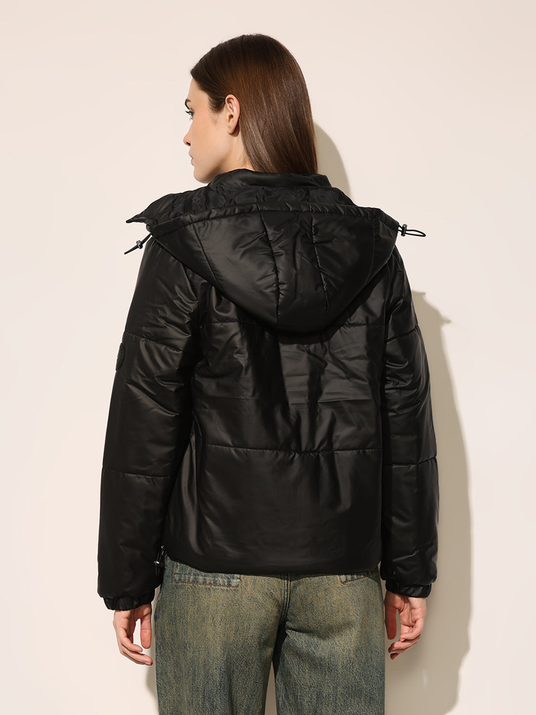 Black Quilted Hooded Puffer Jacket
