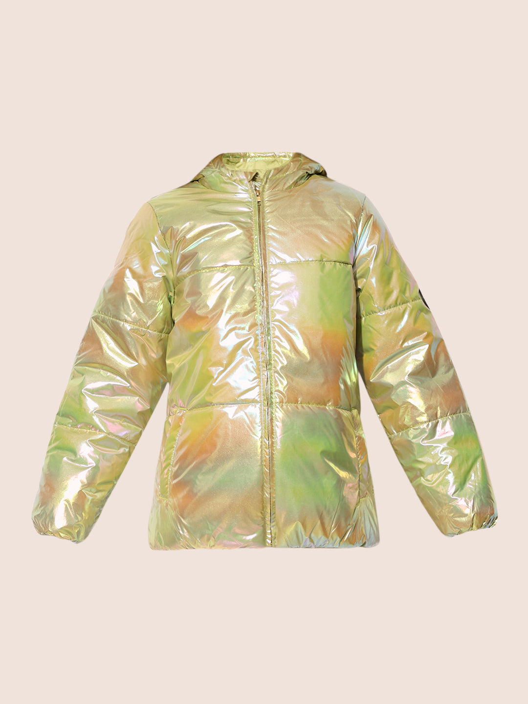 Green Holographic Hooded Puffer Jacket