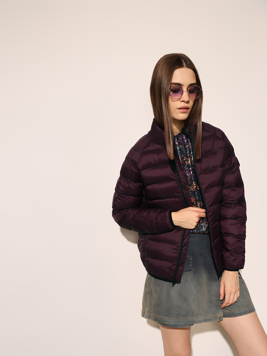 Maroon Quilted Nylon Puffer Jacket
