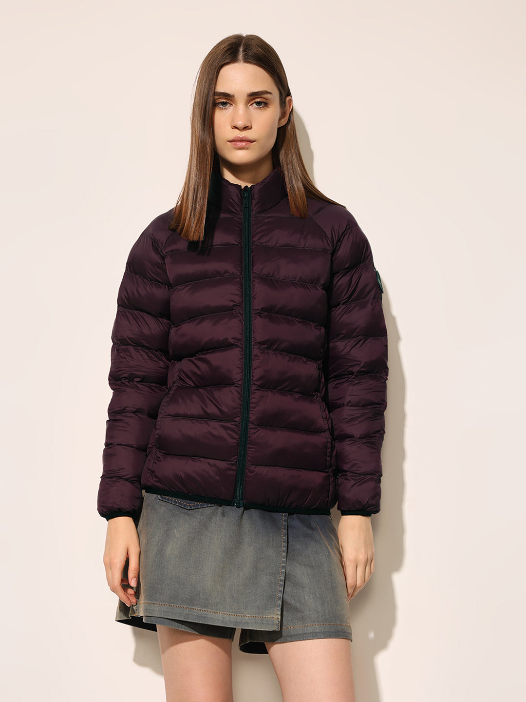 Maroon Quilted Nylon Puffer Jacket