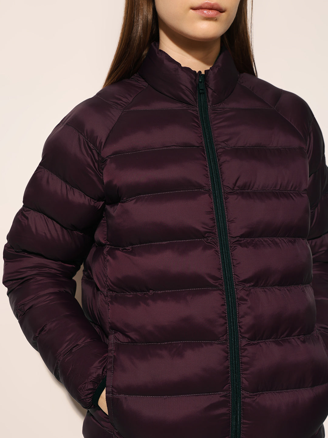 Maroon Quilted Nylon Puffer Jacket