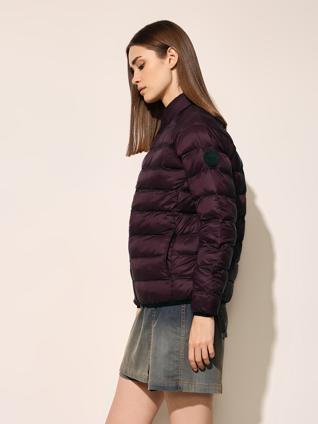 Maroon Quilted Nylon Puffer Jacket