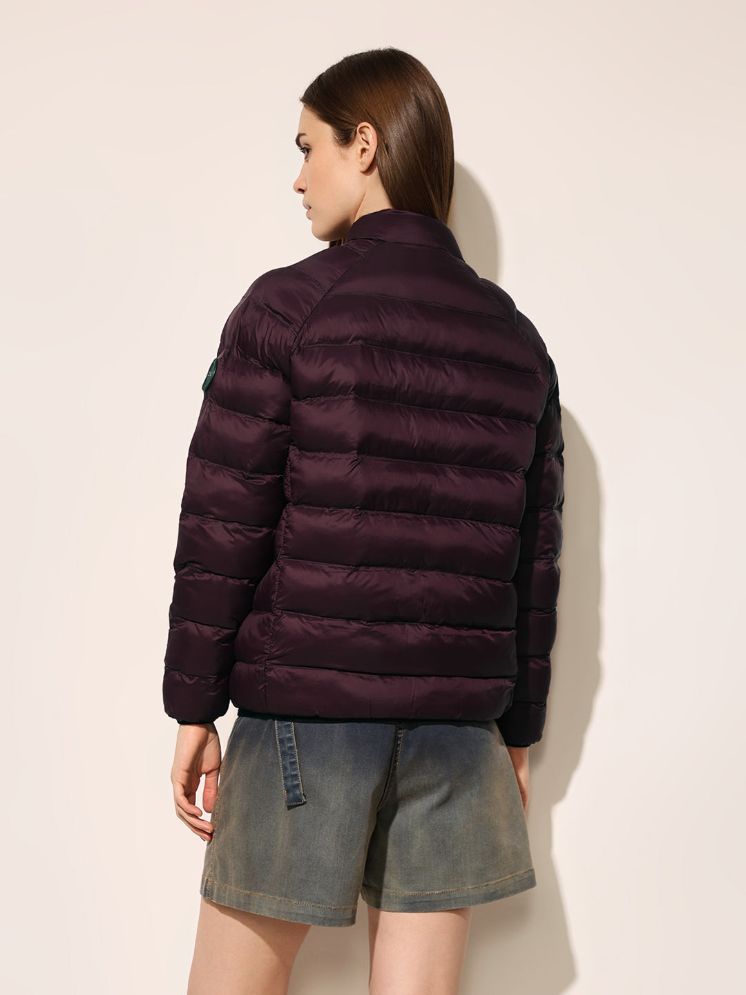 Maroon Quilted Nylon Puffer Jacket