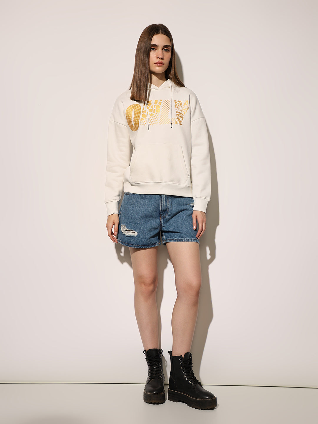 White Typographic Logo Hooded Sweatshirt