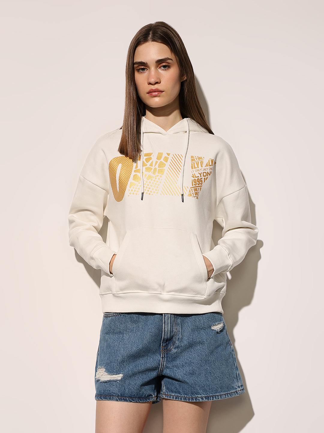 White Typographic Logo Hooded Sweatshirt