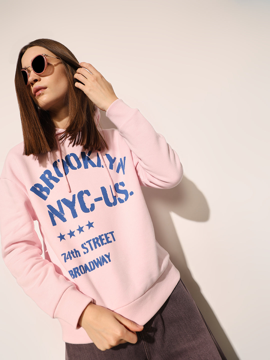Pink Typographic Print Hooded Sweatshirt
