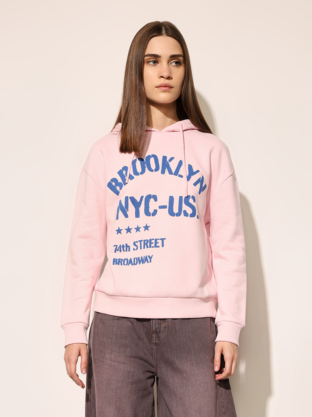 Pink Typographic Print Hooded Sweatshirt