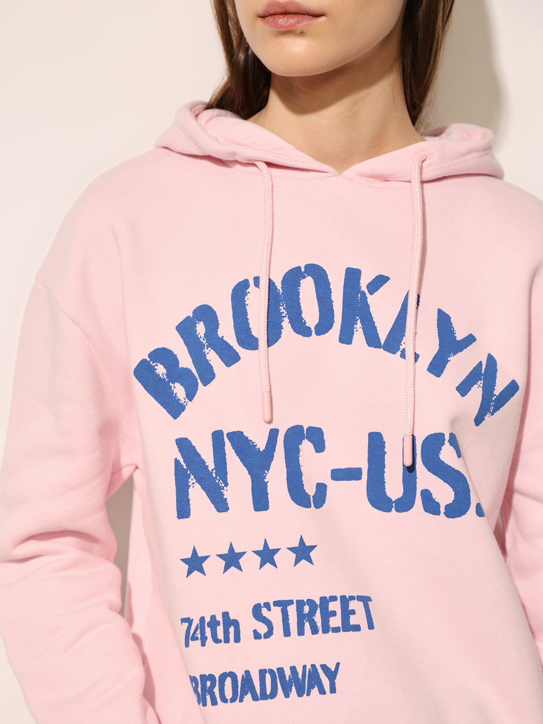 Pink Typographic Print Hooded Sweatshirt