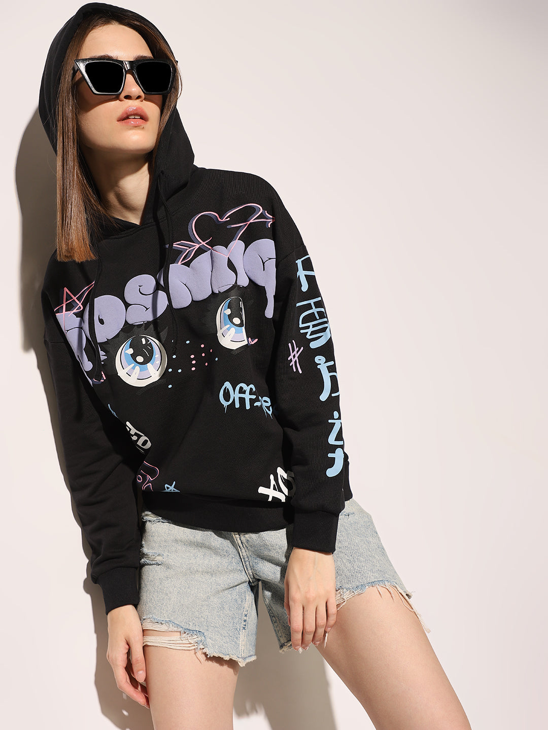 Black Printed Hooded Sweatshirt