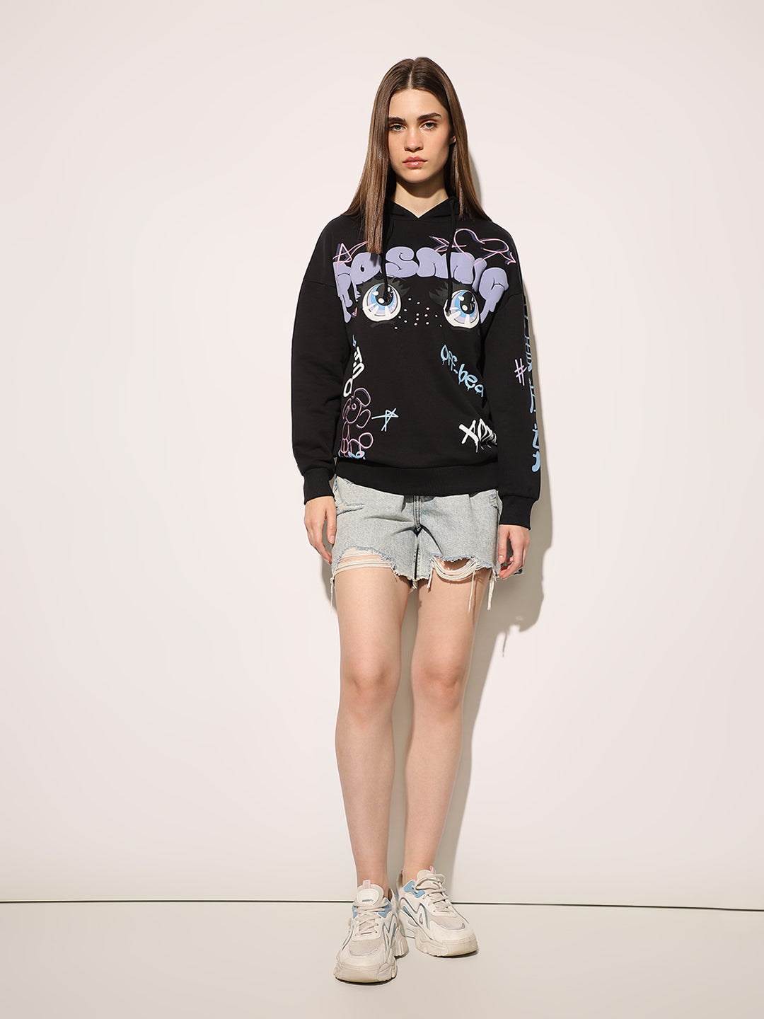 Black Printed Hooded Sweatshirt