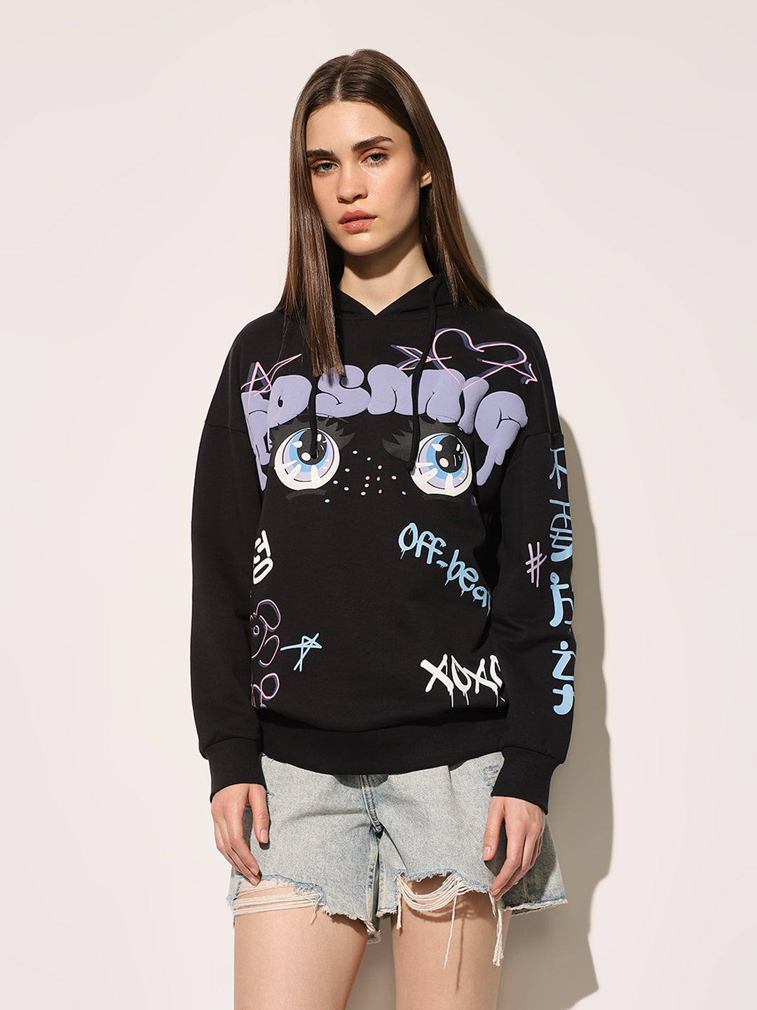 Black Printed Hooded Sweatshirt