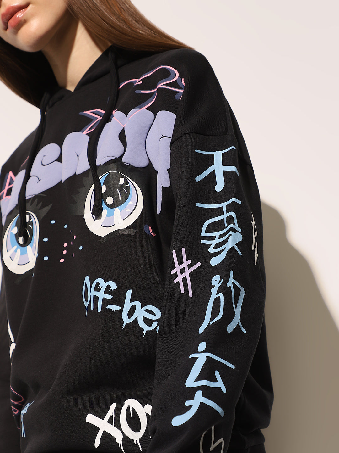 Black Printed Hooded Sweatshirt
