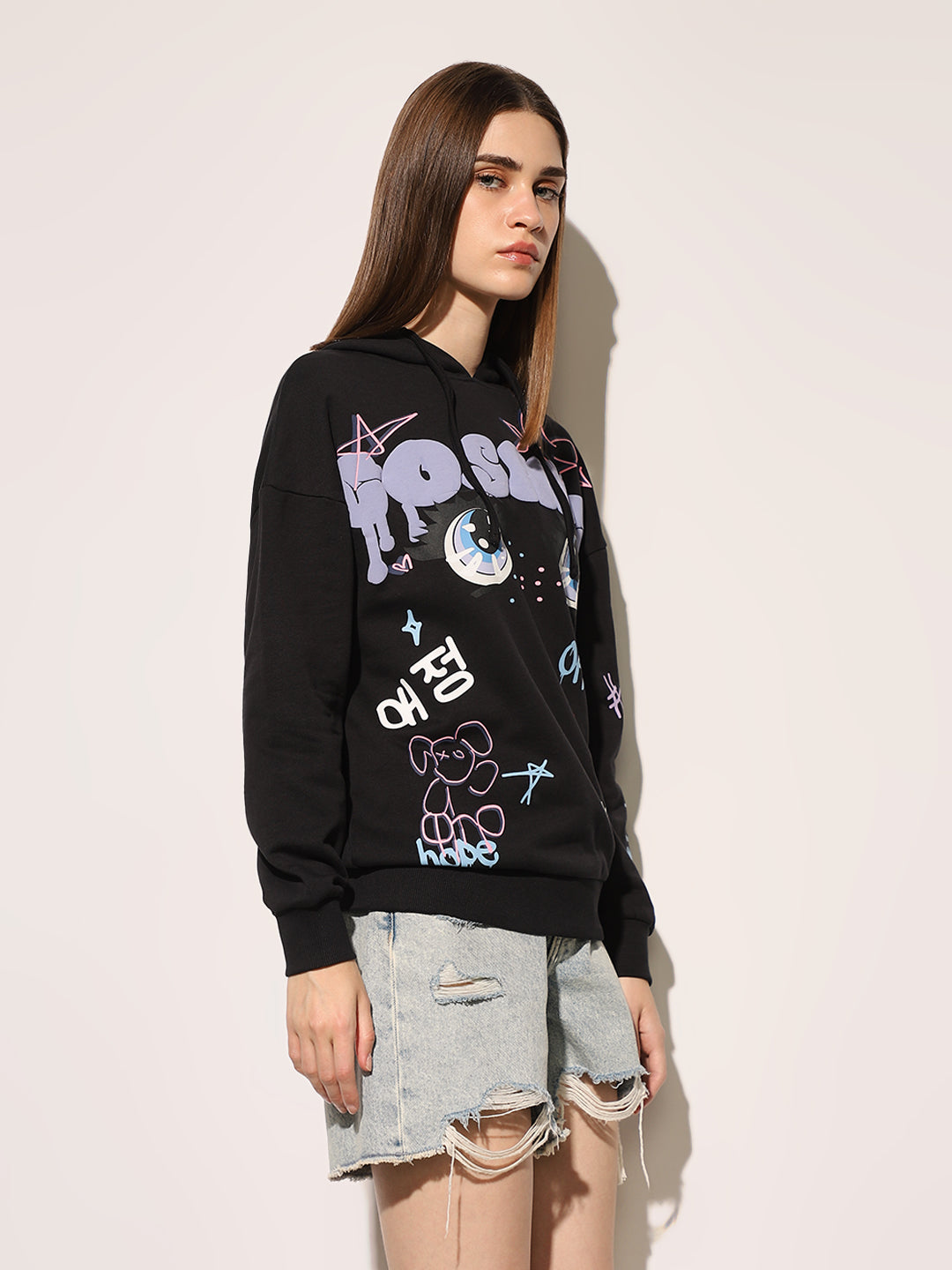 Black Printed Hooded Sweatshirt