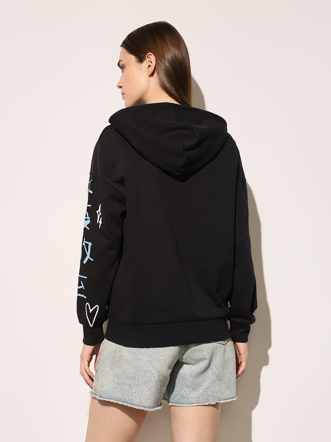 Black Printed Hooded Sweatshirt