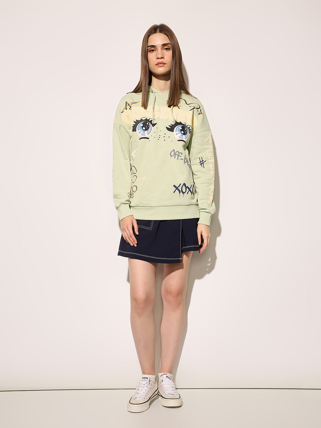 Green Printed Hooded Sweatshirt