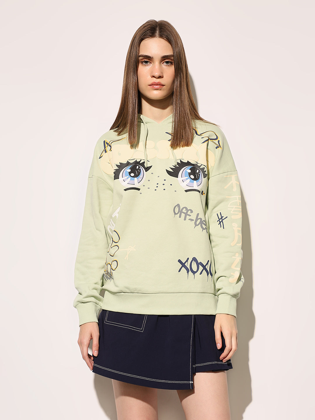 Green Printed Hooded Sweatshirt