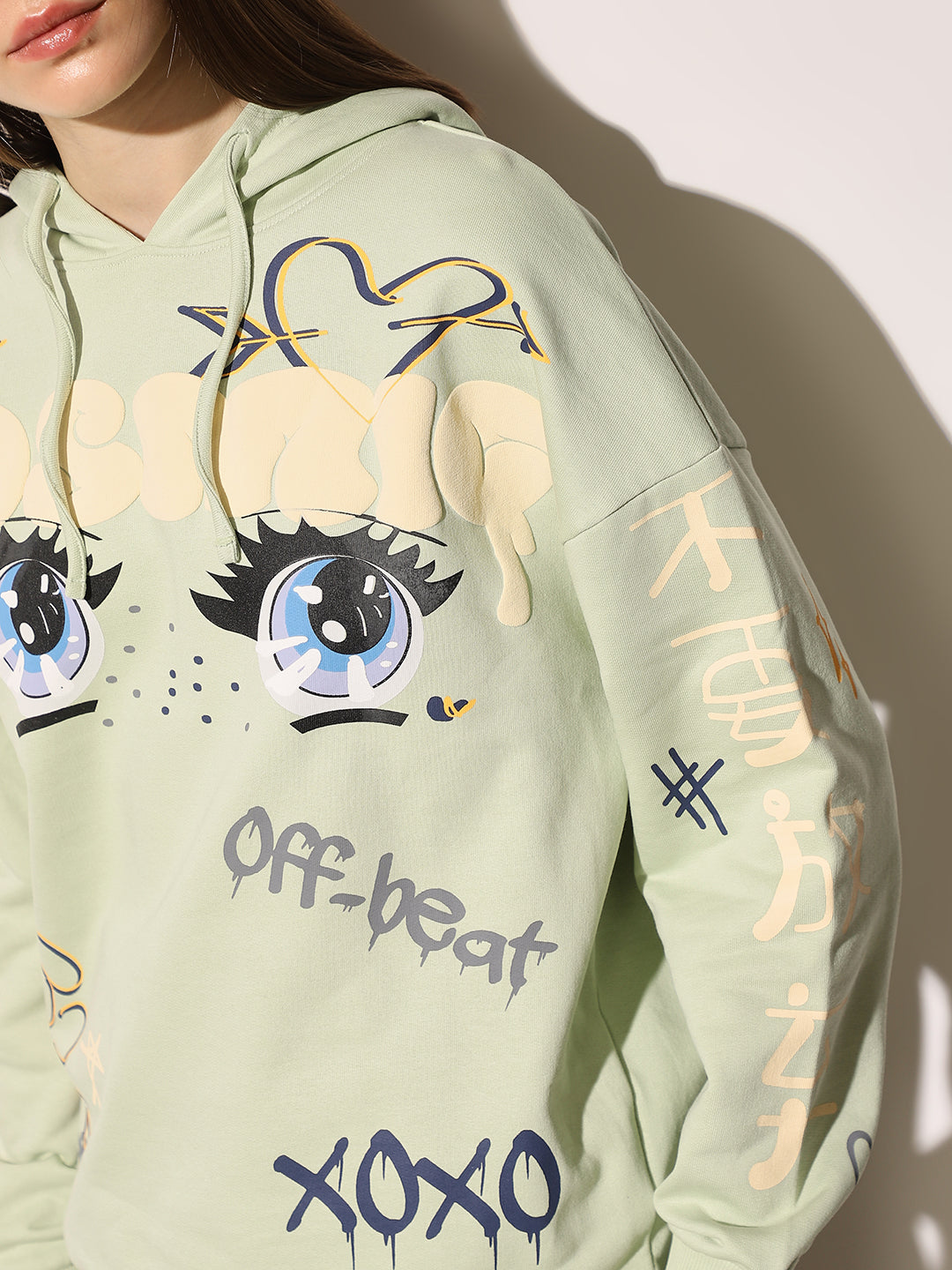 Green Printed Hooded Sweatshirt