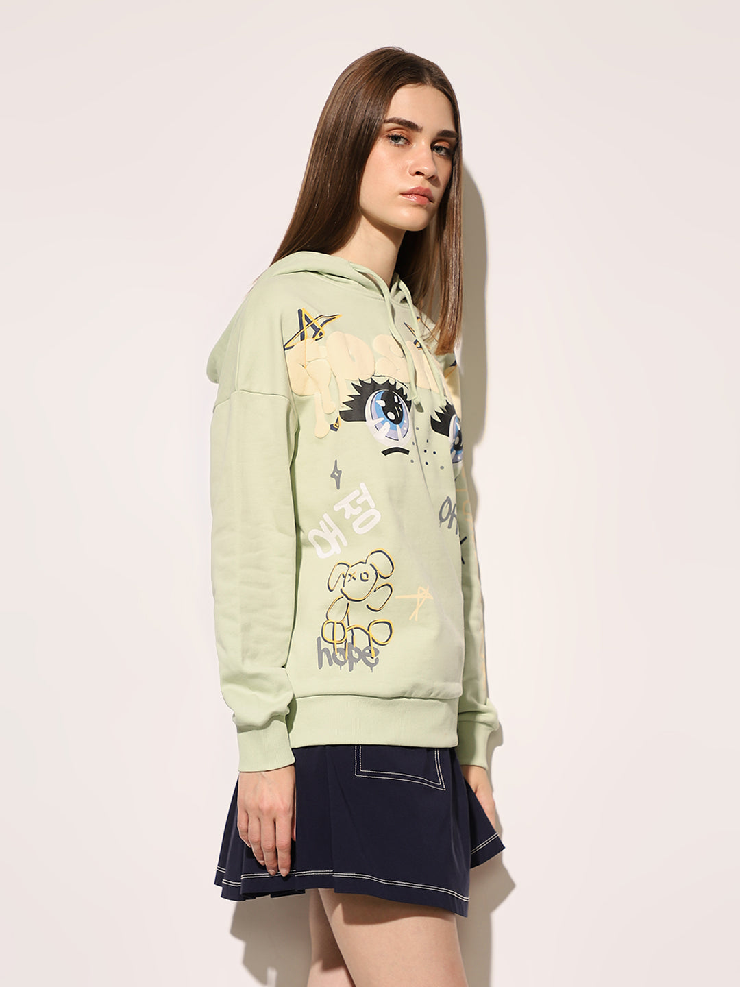 Green Printed Hooded Sweatshirt