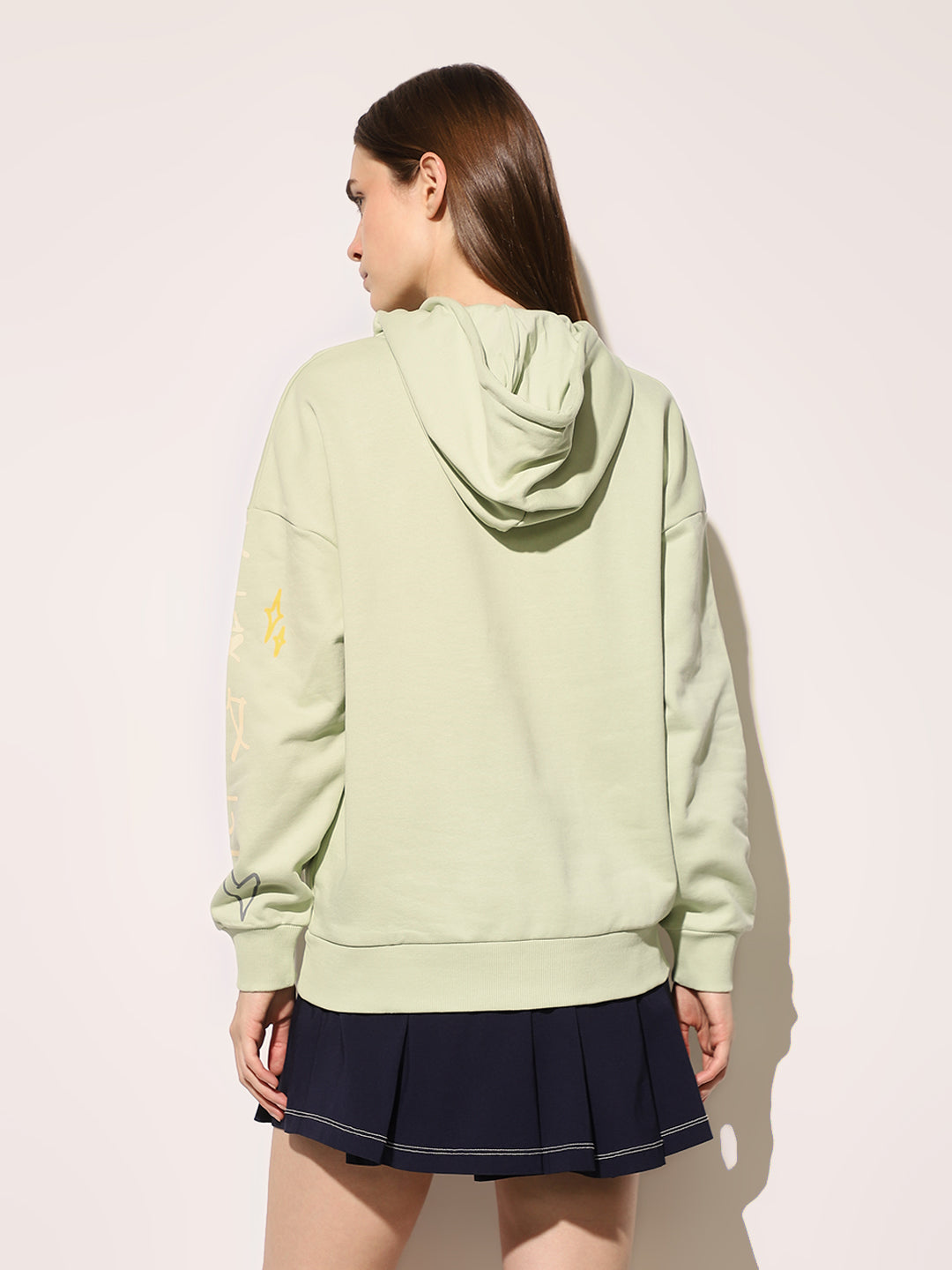 Green Printed Hooded Sweatshirt