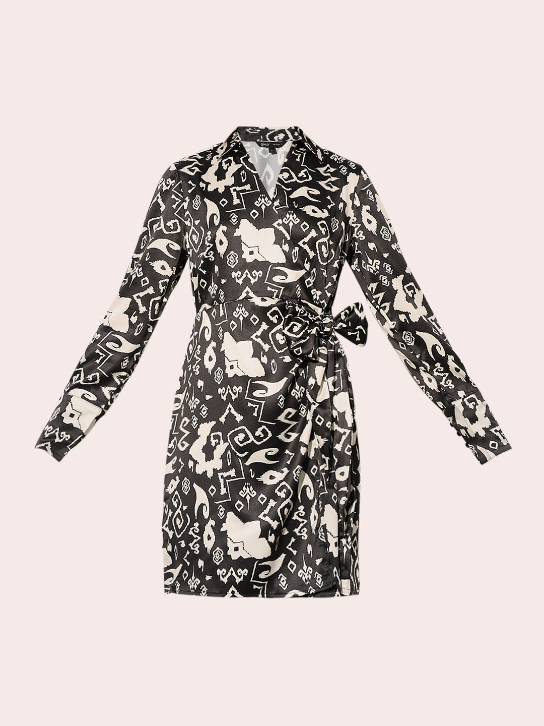 Black Printed Wrap Dress