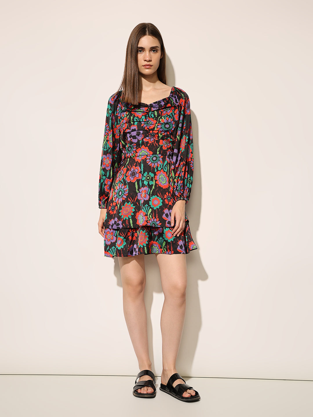 Black Printed Short Dress