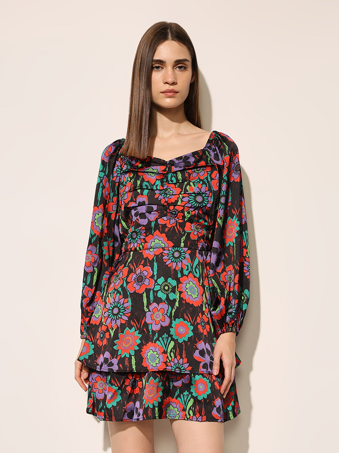 Black Printed Short Dress