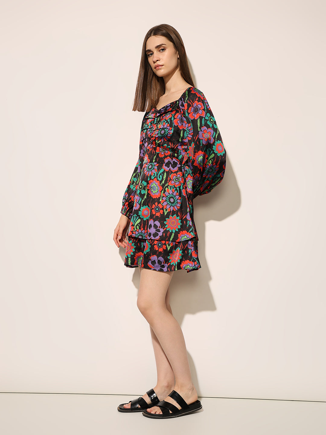 Black Printed Short Dress